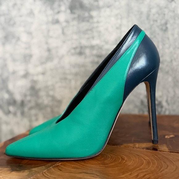 Elegant Green and Black leather  Women's Heels - Picture 10 of 10